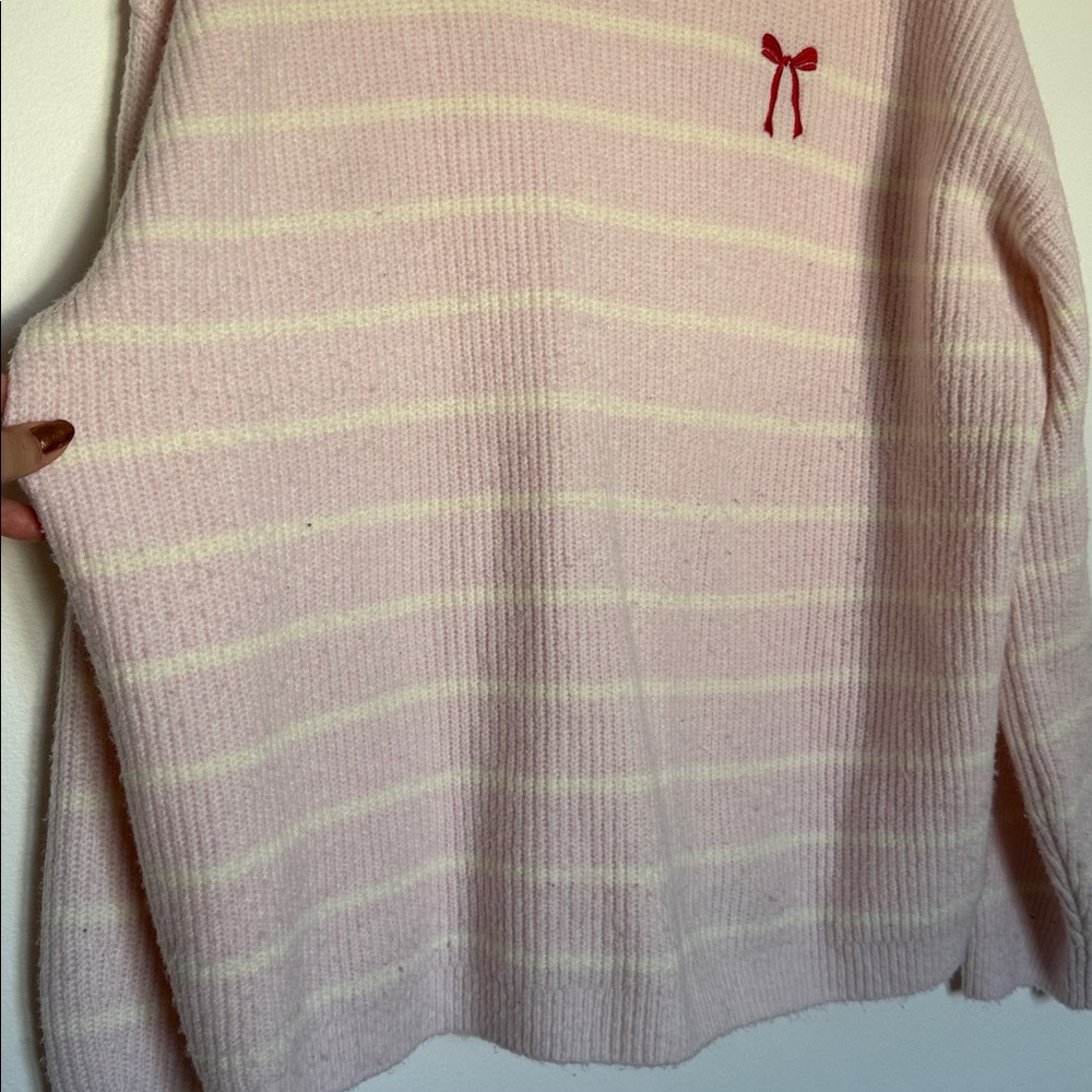 A new day Coquette Pink Stripe Sweater with Bow - Picture 2 of 6